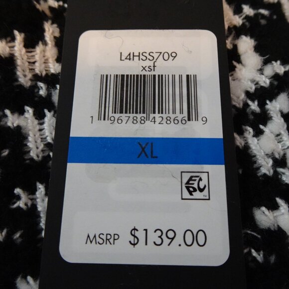 Karl Lagerfeld Cardigan Women's Size XL Black White Herringbone Cropped Classic - Picture 11 of 13
